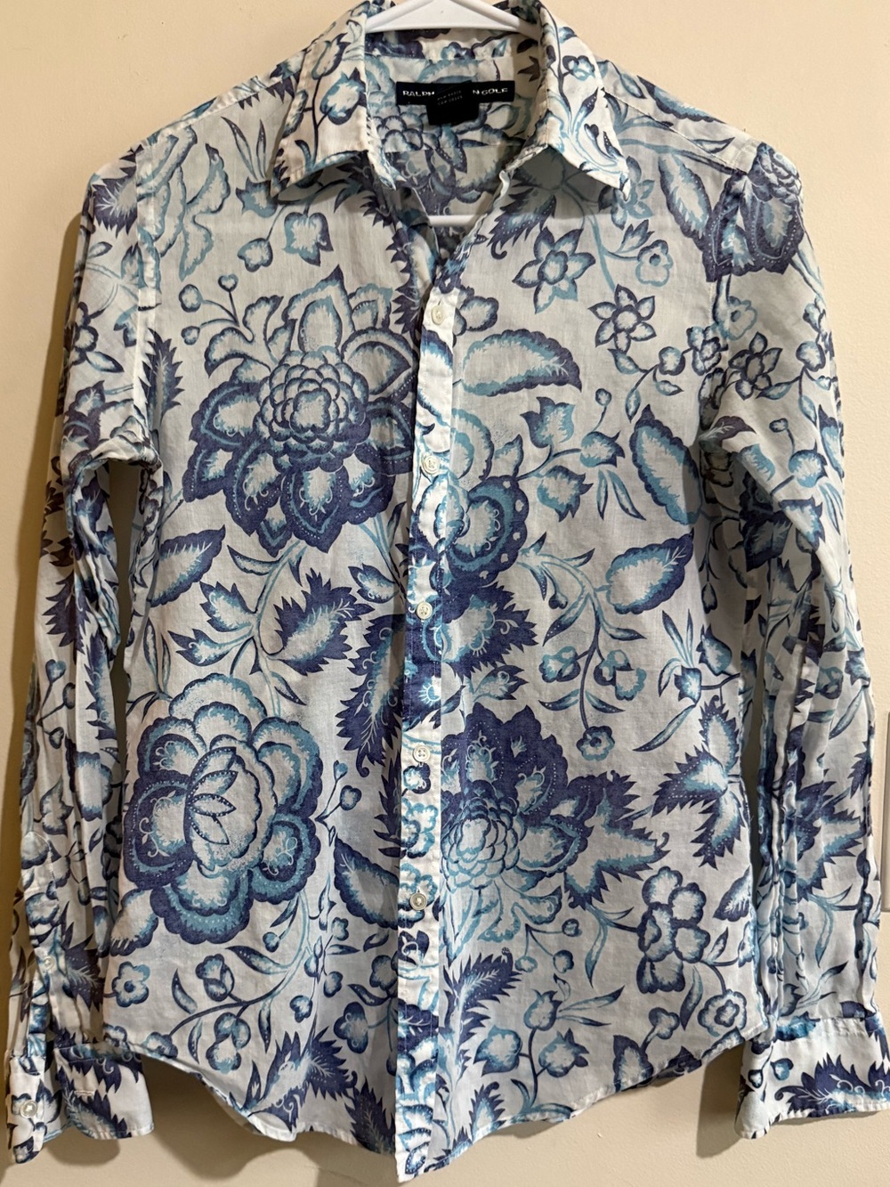 Ralph Lauren White Button-Down Shirt with Blue Floral Print